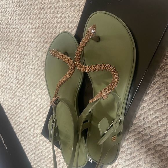 Melissa bobo green and bronze serpent/snake sandal flip flop size 6 - Picture 9 of 11